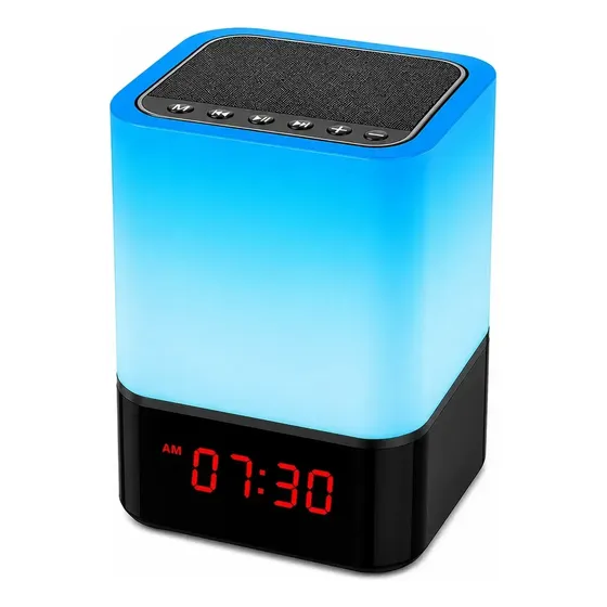 Lámpara Parlante Bluetooth Reloj De Mesa RGB Cargador Inalámbrico Velador Nocturna Despertador Altavoz Música 4 En 1 Dormitorio Escritorio Hogar Regalo Moderna Negra Multicolor Portátil Price Mania