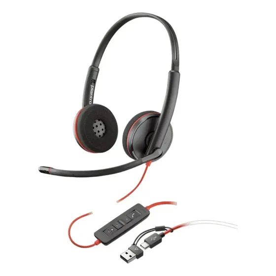 Auriculares Estéreo USB-C Poly Blackwire 3220 Cableados, con Adaptador USB-C/A