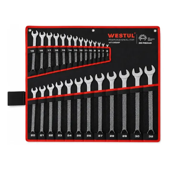 Juego Llaves Combinadas Cr-v Grandes 6 A 32 Mm 26pz Westul Plateado