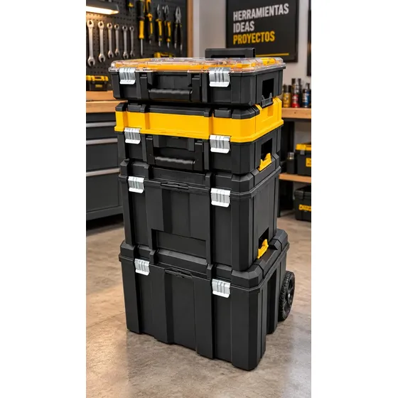 Combo Valija Dewalt Tstak 4 Modulos Portaherramientas Dewalt Negro