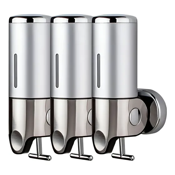 Dispenser Triple Recargable De Pared Shampo Jabon 500 Ml Color Plateado