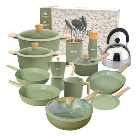 Set Ollas Hudson Olive Antiadherente 12 Piezas Con Utensilio