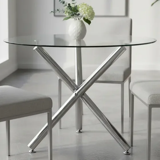 Mesa Redonda Vidrio Templado Y Cromo Evan 90cm