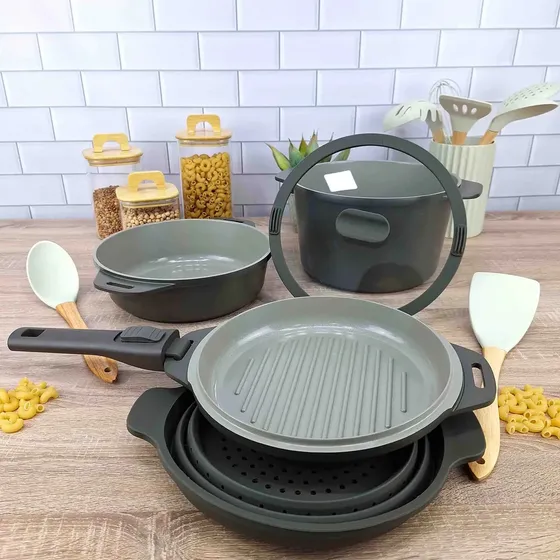 Set de Batería de Cocina Carol con Mango Extraíble para Inducción