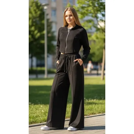 Conjunto Campera Pantalon Sin Frisa Buzo Jogging Tmill Mujer Negro Liso Xxl