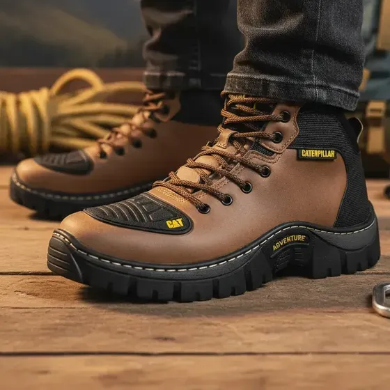 Botin De Seguridad Cat Cuero Nobuk Reforzado Para Trabajo