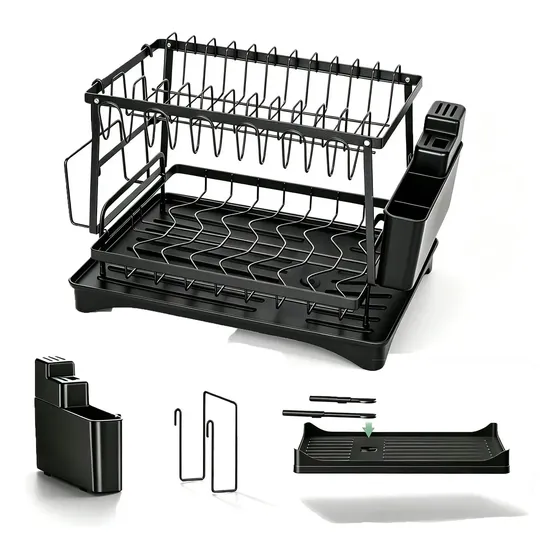 Escurridor Secaplatos 2 Pisos Acero Inoxidable Negro | Soporte para Cocina, Almacena hasta 11 Platos