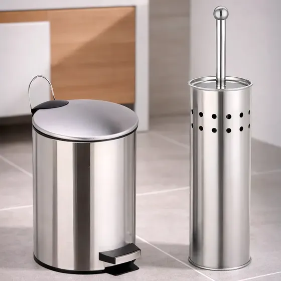 Combo Set Tacho Cesto Residuos Basura Acero Inoxidable 3 Lts + Escobilla De Baño Hogar Actual