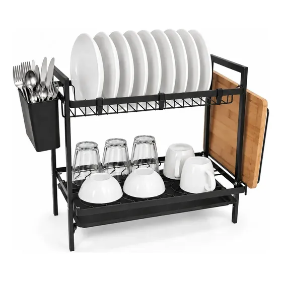 Secaplatos Escurreplatos 2 Pisos Platos Vasos Mesada Fanpro Negro
