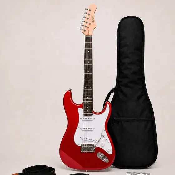 Guitarra Eléctrica Sunset St38r Stratocaster 2025 + Cable Color Rojo Material Del Diapasón Palo De Rosa Orientación De La Mano Diestro