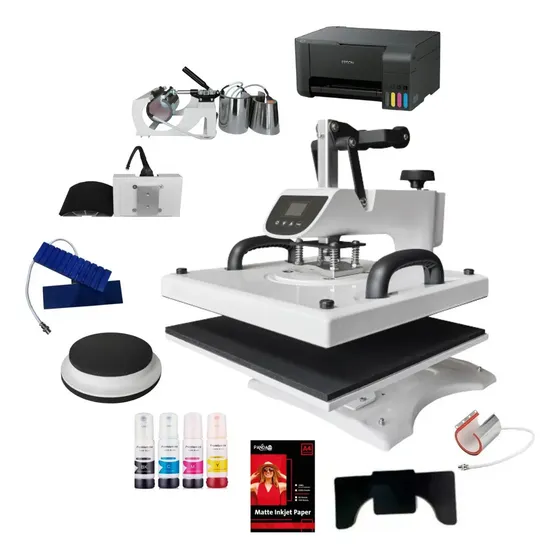 Estampadora Sublimadora 12 En 1 38x38 + Impresora Epson A4 Color Full Color Hd