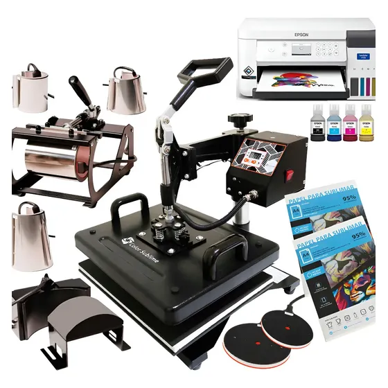 Kit Maquina Sublimadora 8en1 Impresora Epson Papel Sublimar Negro