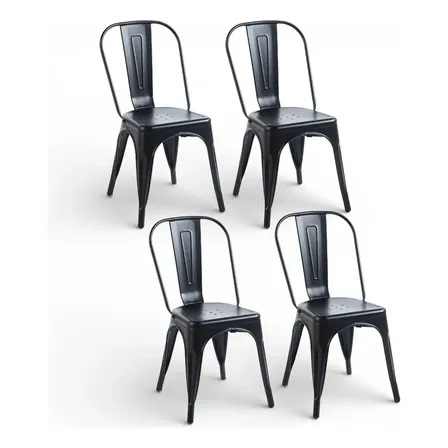 4 Sillas Comedor Cocina Exterior Dyvan Tolix Apilables Metal Negro