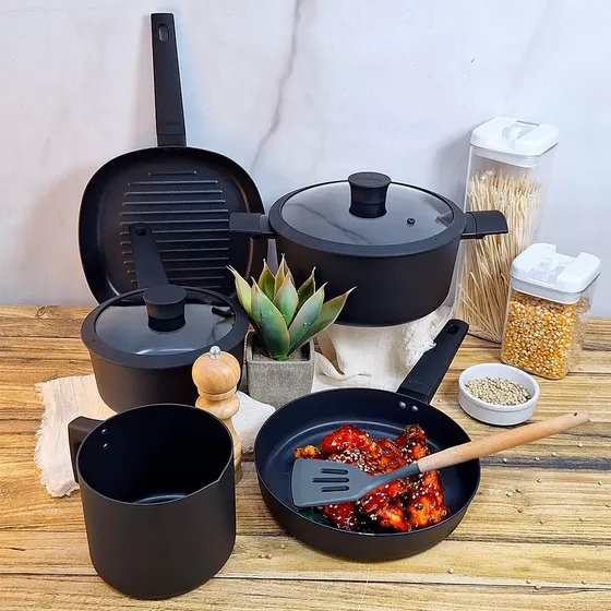 Set 5 Piezas Olla Cacerola Sarten Bifera Hudson Teflon Bz3