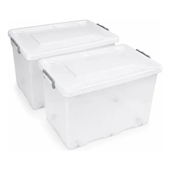 Set X2 Caja Organizadora Xl 75 Litros Ruedas Manija 62x40x40 Blanco Xl 75 X2