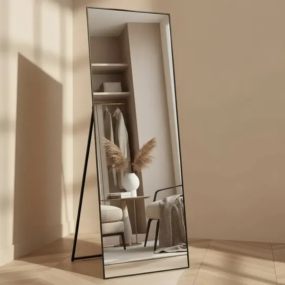 Espejo CuantoArte Rectangular 115x50 cm Aluminio Negro Colgar Pie Grande Moderno Industrial Minimalista Vestidor Baño Recibidor Living Dormitorio Salón Amplio Pared Vertical