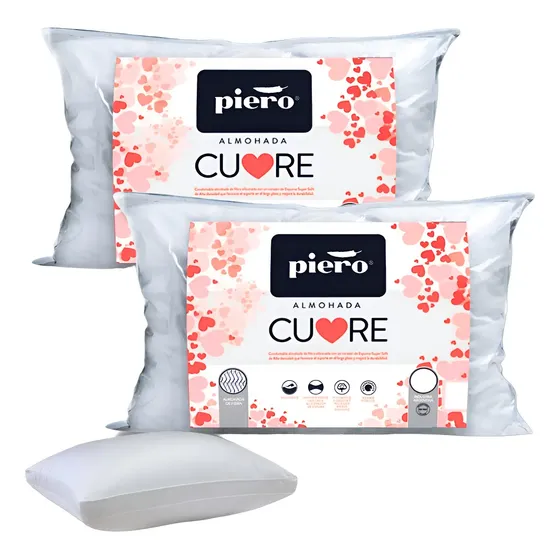 Combo X2 Almohada Piero Cuore 70x40 De Fibra Corazón Espuma Blanco