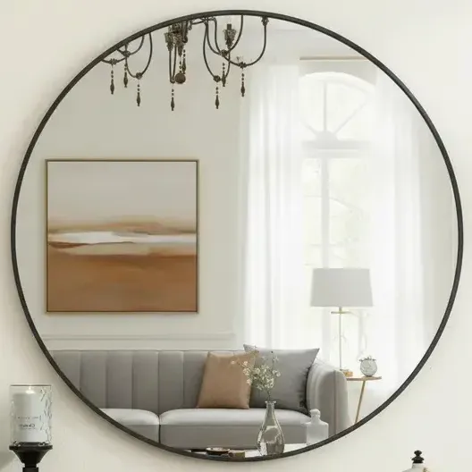 Espejo Circular Deco 60 Cm Redondo Con Marco Marco Negro