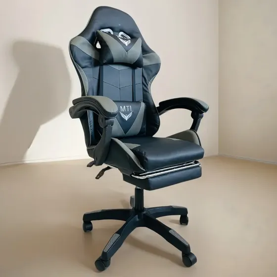 Silla Gamer Ergonomica Mti Infinity Reclinable Apoya Pies Color Gris Material del tapizado Cuero sintético
