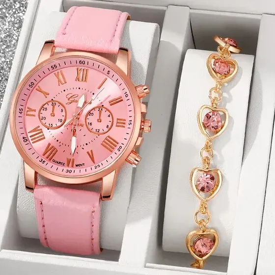Set Reloj Analógico Pulsera Collar Aros Mujer
