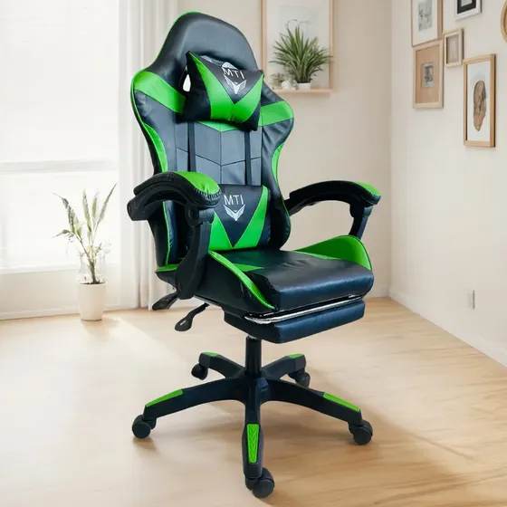 Silla Gamer Ergonomica Mti Infinity Reclinable Apoya Pies Color Verde Material del tapizado Cuero sintético