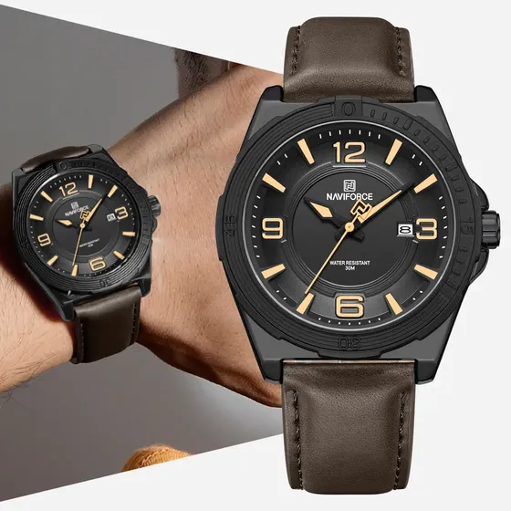 Naviforce Sencillo Casual Moda Cuero Cuarzo Reloj Hombre