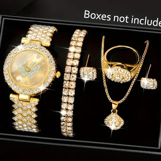 Set 7 Piezas Reloj Y Joyas Mujer Acero Inoxidable