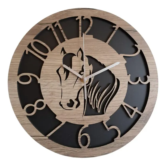 Reloj Pared Madera Caballo Moderno Deco 30cm