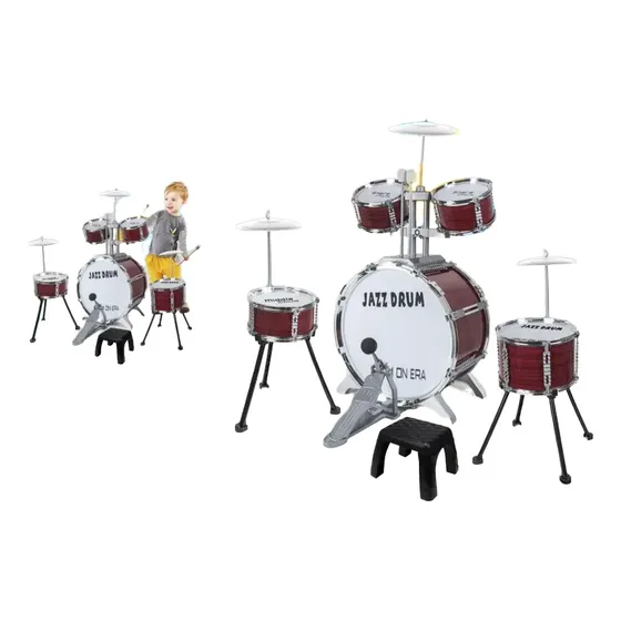 Batería Infantil Musical 5 Tambores 3 Platillos Lictin Rojo