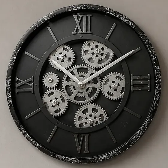 Reloj De Pared 30 Cm Engranajes En Movimiento Industrial