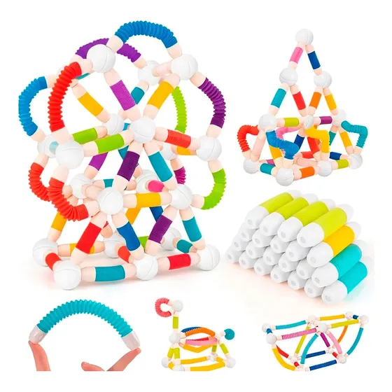Juego Bloques Magnéticos Tubos Flexibles Extensibles 100 Pz