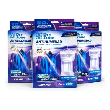 Percha Premium Antihumedad Dry Zone Lavanda 280g Pack X 3
