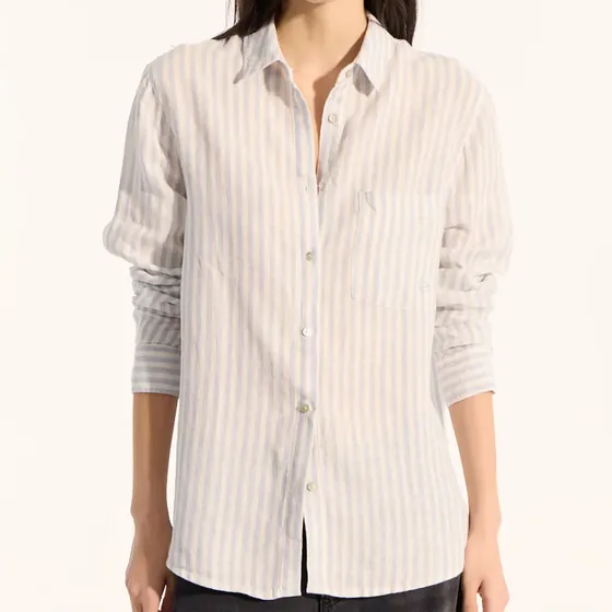 Camisa Lino Amplio Manga Larga Bolsillo Mujer Portsaid Ap363021