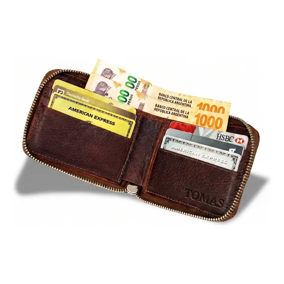 Billetera Cuero Grabado Iniciales Monedero Regalo Briganti