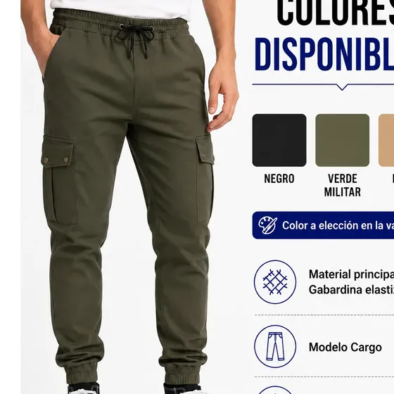 Jogger Pantalon Cargo Hombre Gabardina Elastizada Bolsillos