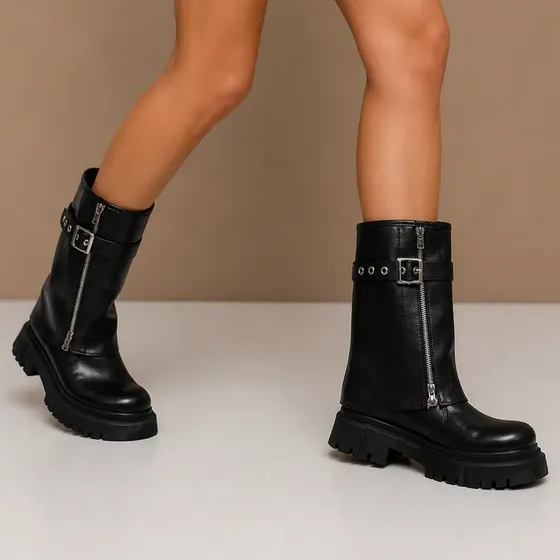 Botas Volcadas Timothea 3860 Mujer Cuero Veggie Plataforma