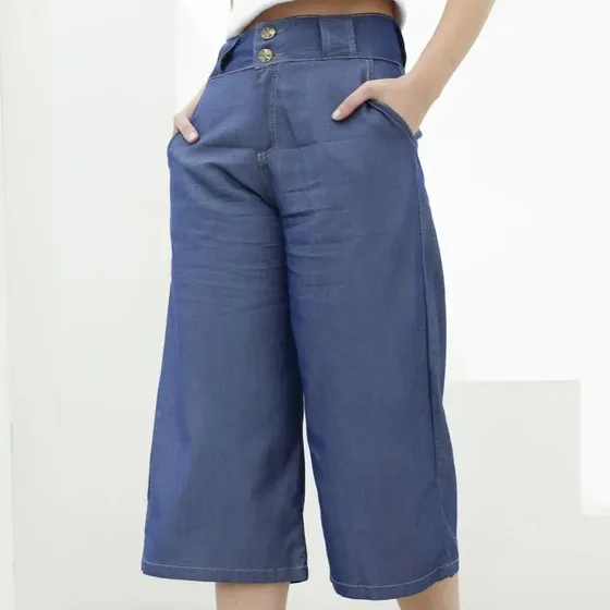 Capri Culotte Mujer Suelto Y Comodo Flex Denim Varios Talles