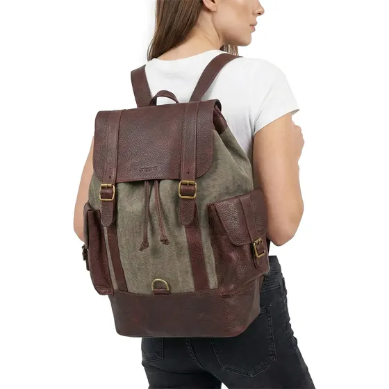 Mochila Mujer Tela Cuero Urbana Bolso Lona Correas Briganti
