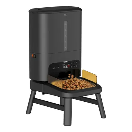 Comedero Pf250 Automático 15l Mascotas Grandes Altura Elevad Negro