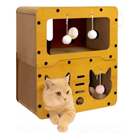 Rascador Para Gatos Casa Cucha Doble Dos Pisos Con Juguete Marrón