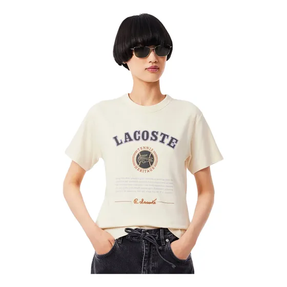 Remera Lacoste Interlock Mujer Moda Beige