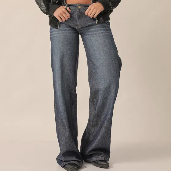 Jean Wide Leg Chicago Azul Localizado Rígido Tiro Bajo