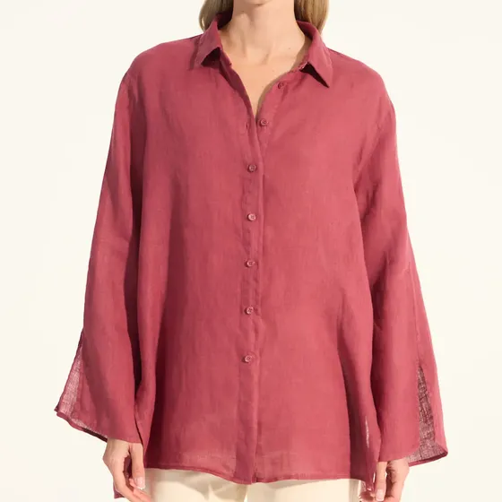 Camisa Amplia Lino Manga Larga Detalle Tajos Mujer Portsaid Ap363024