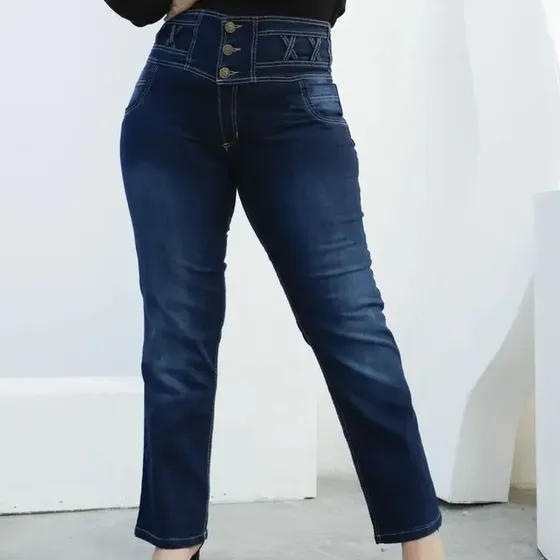 Jean Straight Recto De Mujer Faja Calce Perfecto Flex Denim
