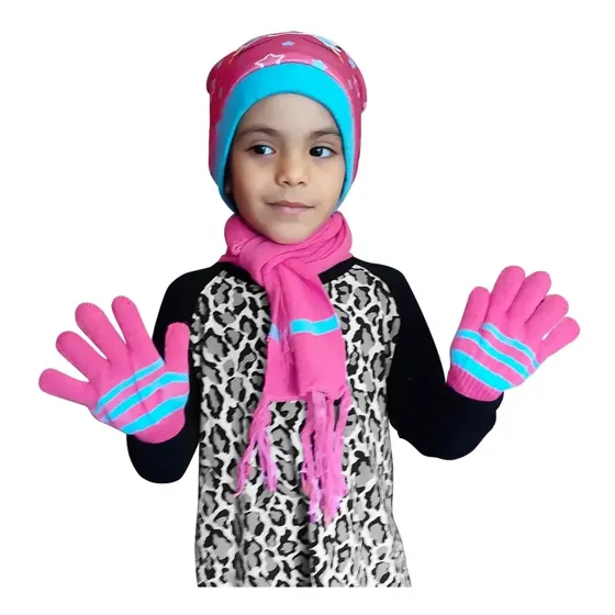 Set Invierno Gorro + Bufanda + Guantes Para Niños Nenas