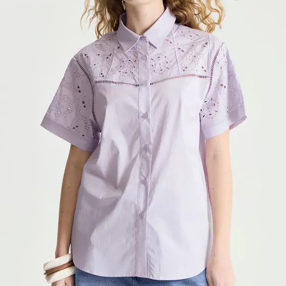 Camisa Broderie Algodón Manga Corta Mujer Desiderata