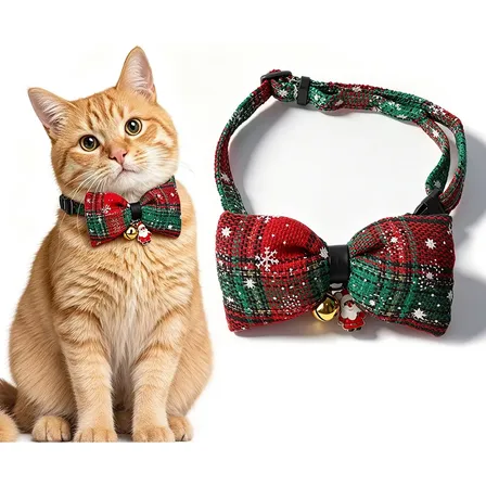 Collar Navideño Con Lazo Y Cascabel Apto Para Gatos Y Perros Snowflakes Green S