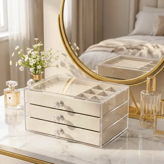 Mtl Joyero Alhajero Organizador Joyeria Beige 3 Cajones