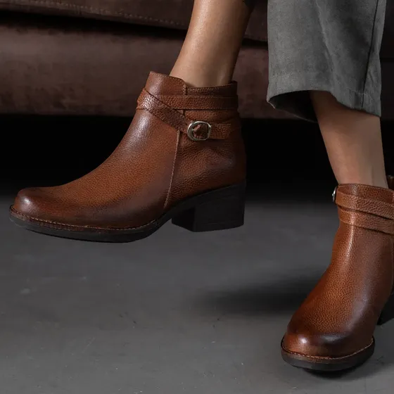 Bota Cuero Mujer Botineta Zapato Vestir Cierre Taco Briganti