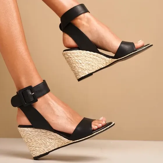 Sandalias De Mujer De Cuero Taco Chino Con Yute Turin Art151